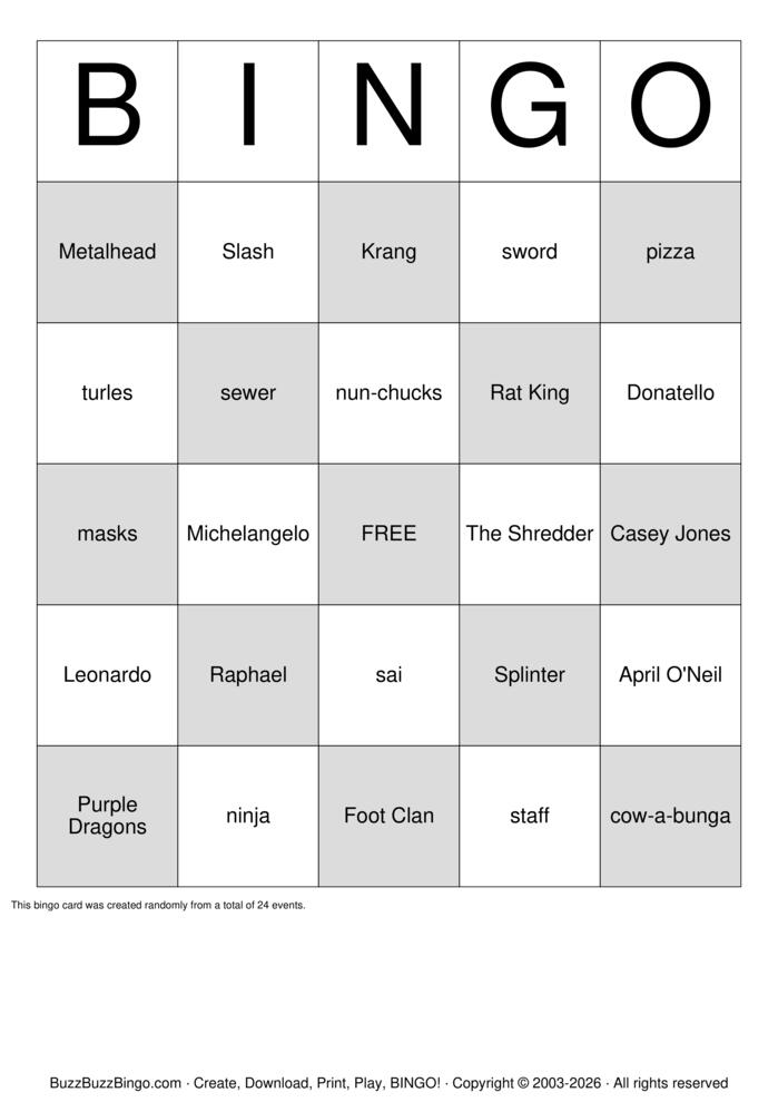 Download Free Metal Bingo Cards