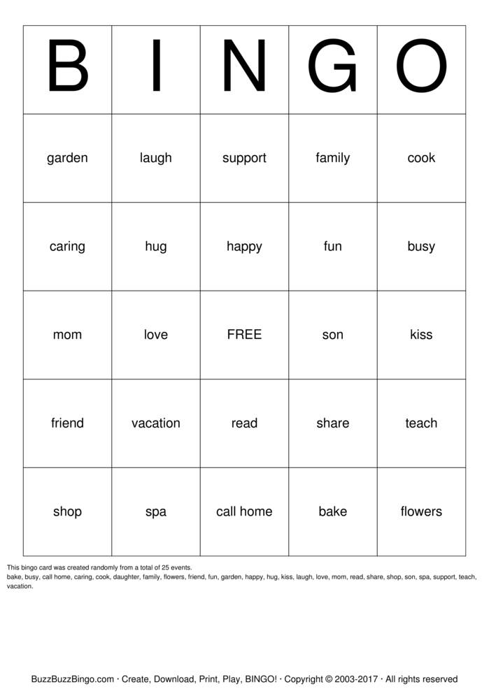 Download Free Mothers Day Bingo Cards