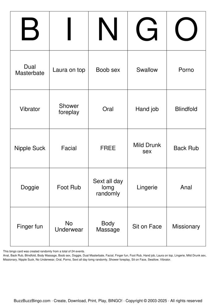 Download Free Sex Act Bingo Bingo Cards