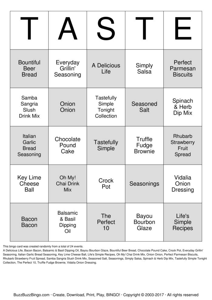 Download Free Taste #3 Bingo Cards Download Free Taste #3 Bingo Cards