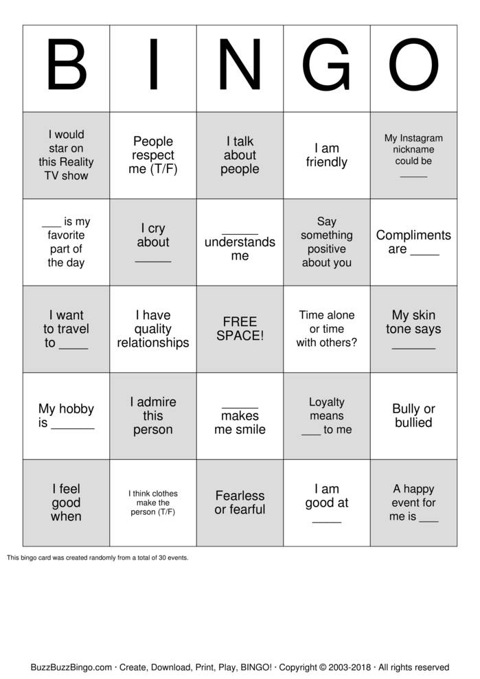 This is Us: Self Esteem Bingo Cards to Download, Print and Customize!