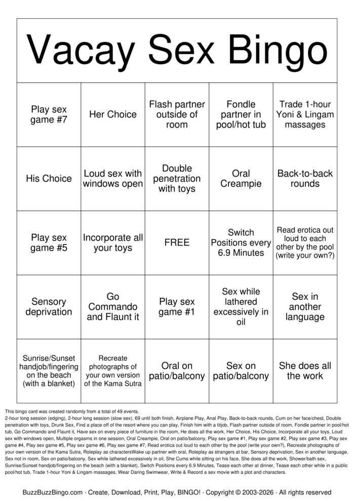 Download Free Vacation Sex Bingo Cards