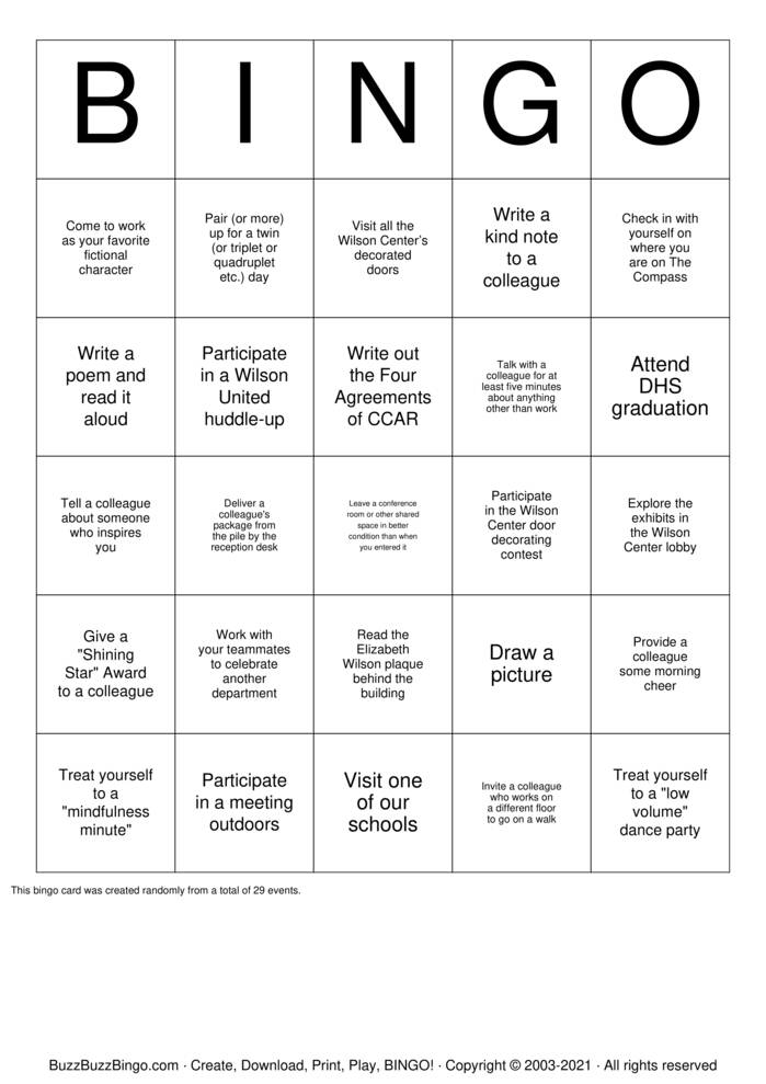 Download Free Wilson Center End-of-Year BINGO Bingo Cards
