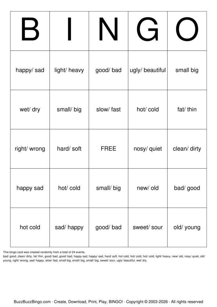 Download Free Adjectives Bingo Cards Download Free Adjectives Bingo Cards