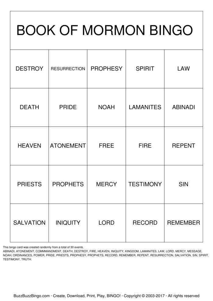 Book of Mormon Bingo Cards to Download, Print and Customize!