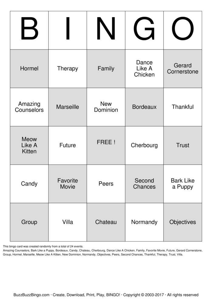 Download Free Custom Bingo Cards