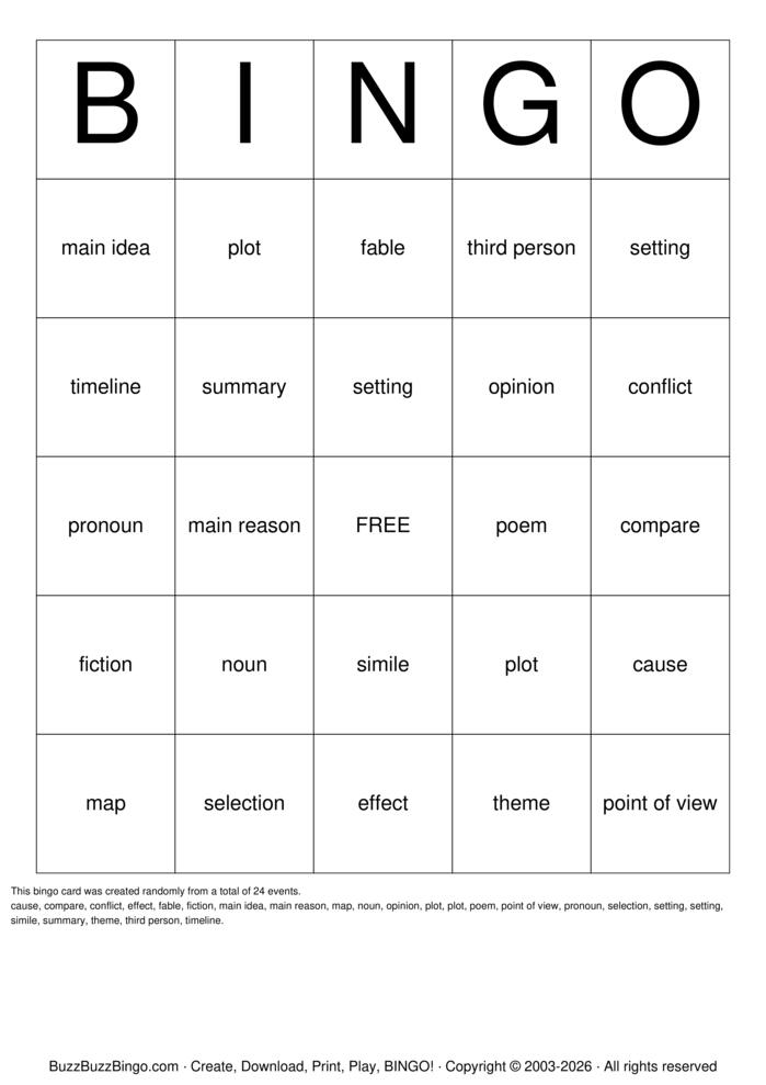 Download Free ELA Vocabulary Bingo Cards
