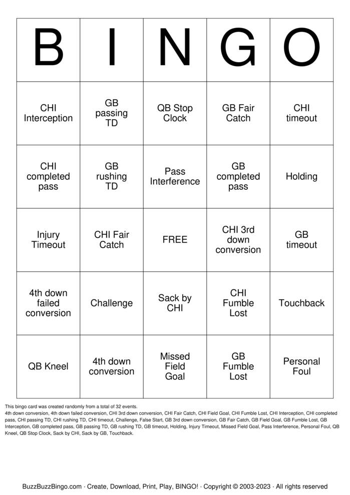 Download Free Football Bingo Cards Download Free Football Bingo Cards