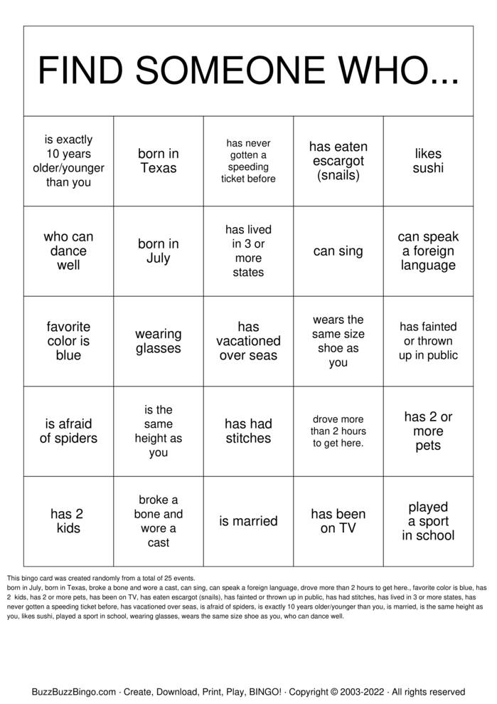 Getting to Know you! Bingo Cards to Download, Print and Customize!