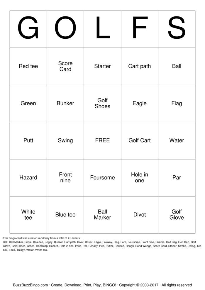 Download Free Golf Bingo Cards