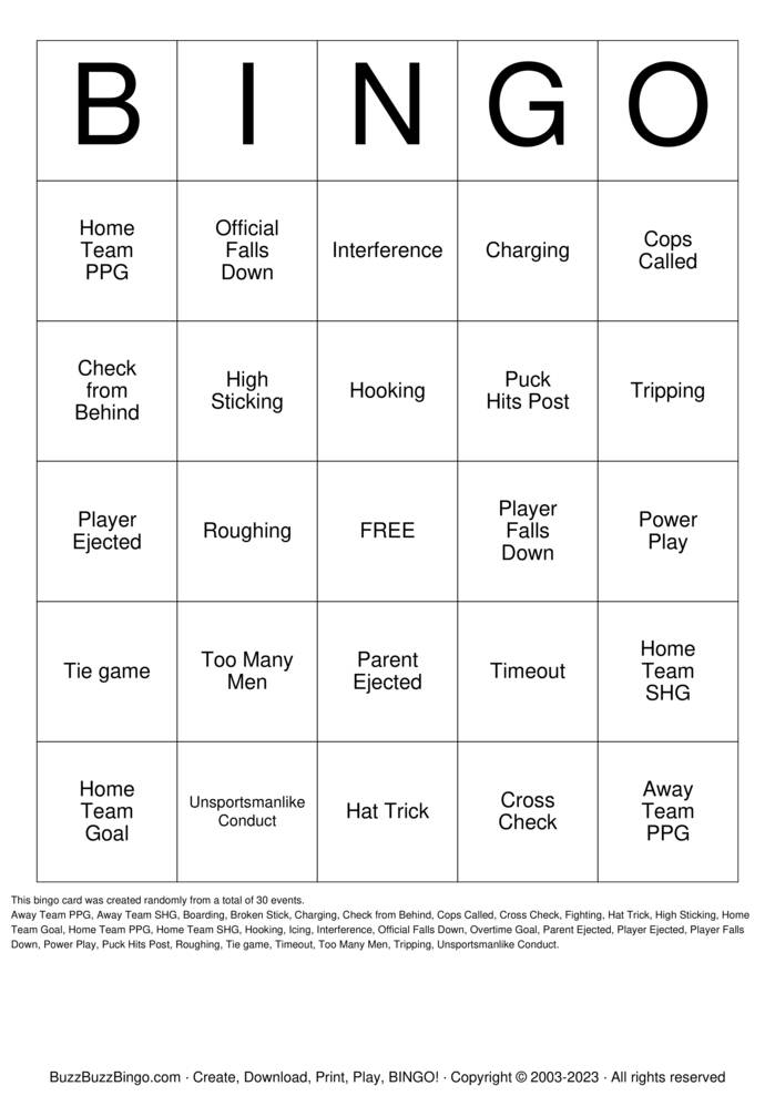 Hockey Bingo Cards to Download, Print and Customize!