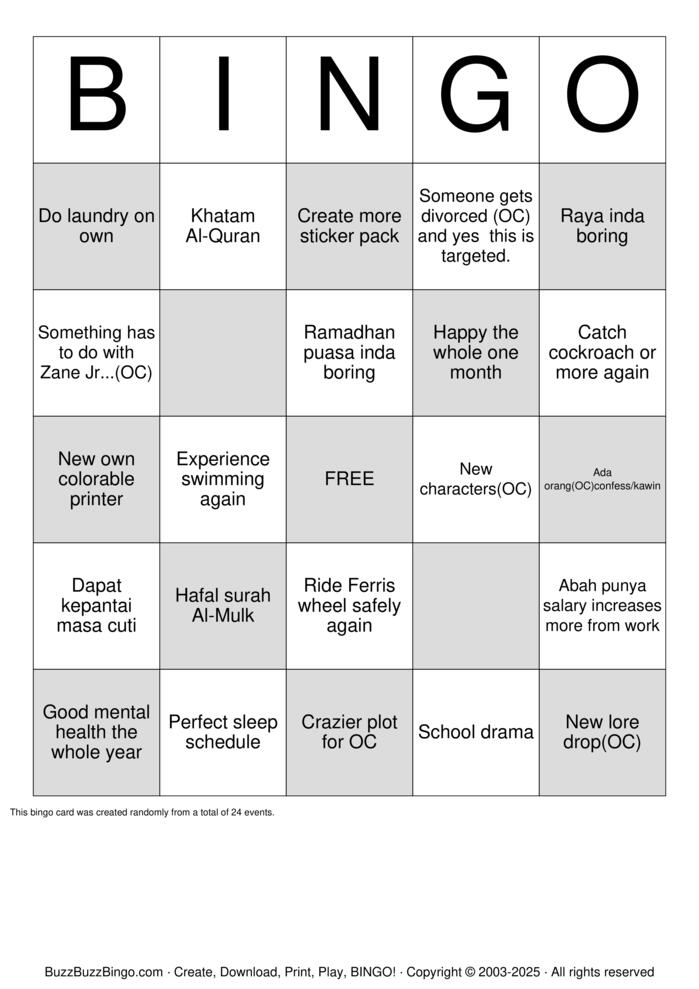 Download Free MY 2026 Bingo Cards