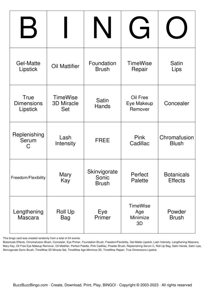Download Free Mary Kay Bingo Bingo Cards Download Free Mary Kay Bingo Bingo Cards
