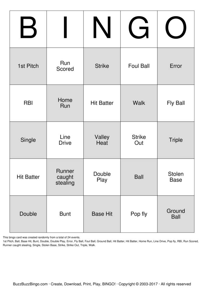 Download Free Softball Bingo Bingo Cards