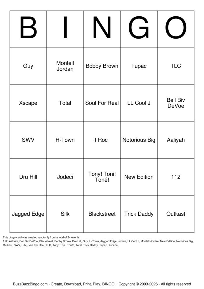 Download Free Trap R&B Bingo Cards