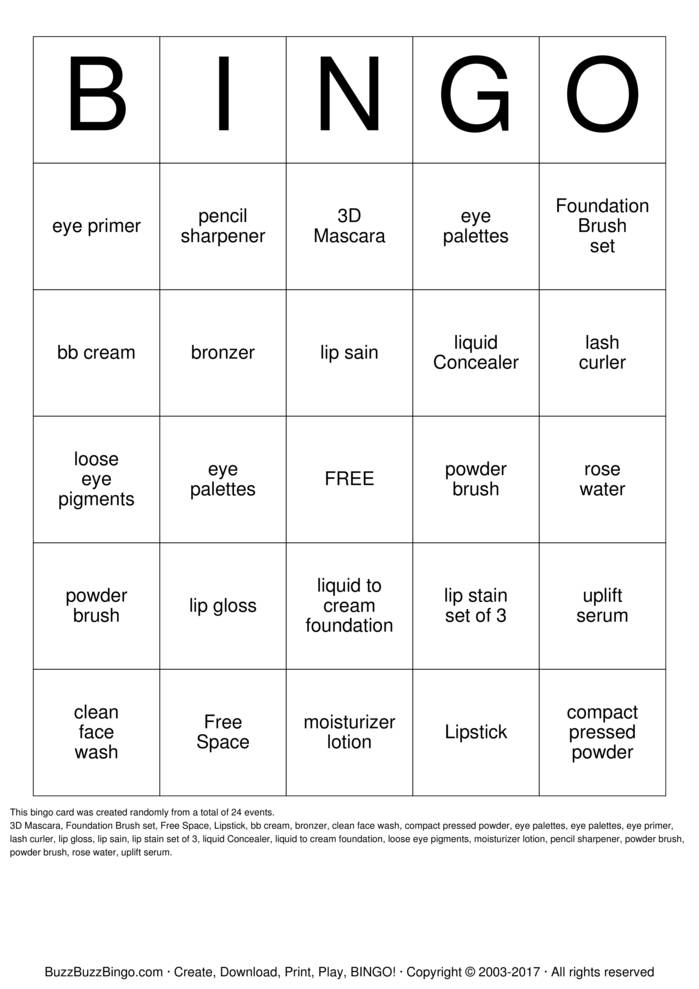 Download Free Younique Bingo Bingo Cards