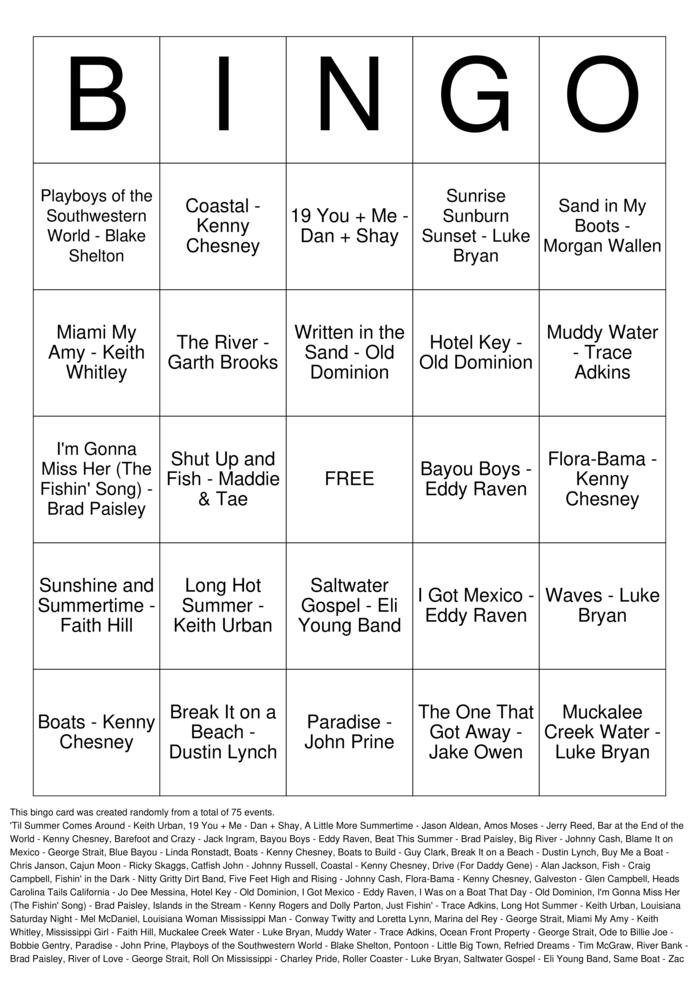 Download Free Beach Country Bingo Cards