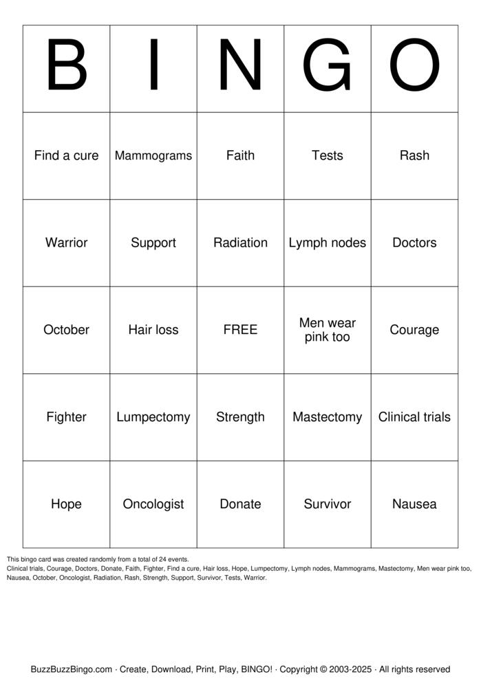 Download Free Breast Cancer Awareness Bingo Cards