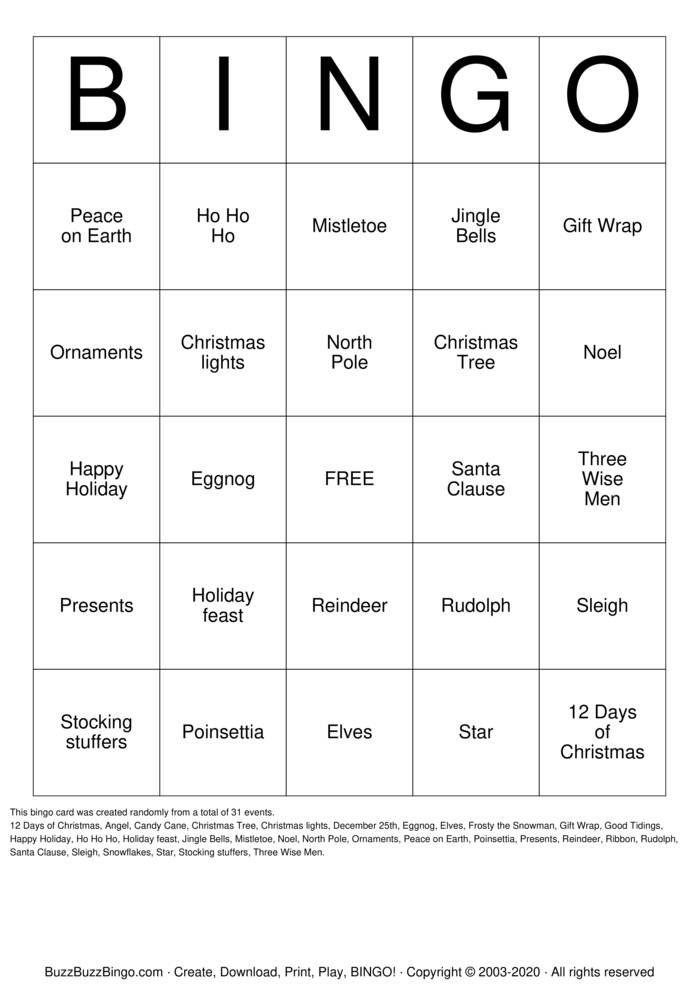 Download Free Christmas Bingo Cards Download Free Christmas Bingo Cards