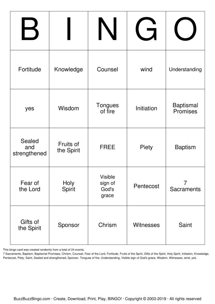 Confirmation Bingo Cards to Download, Print and Customize!