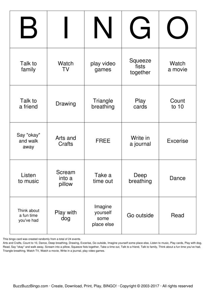 Coping Skills BINGO Bingo Cards to Download, Print and Customize!