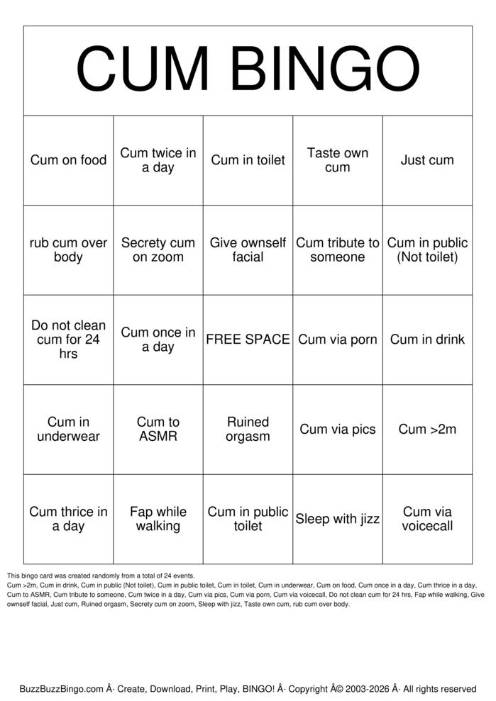 Download Free Cumshot Bingo Bingo Cards