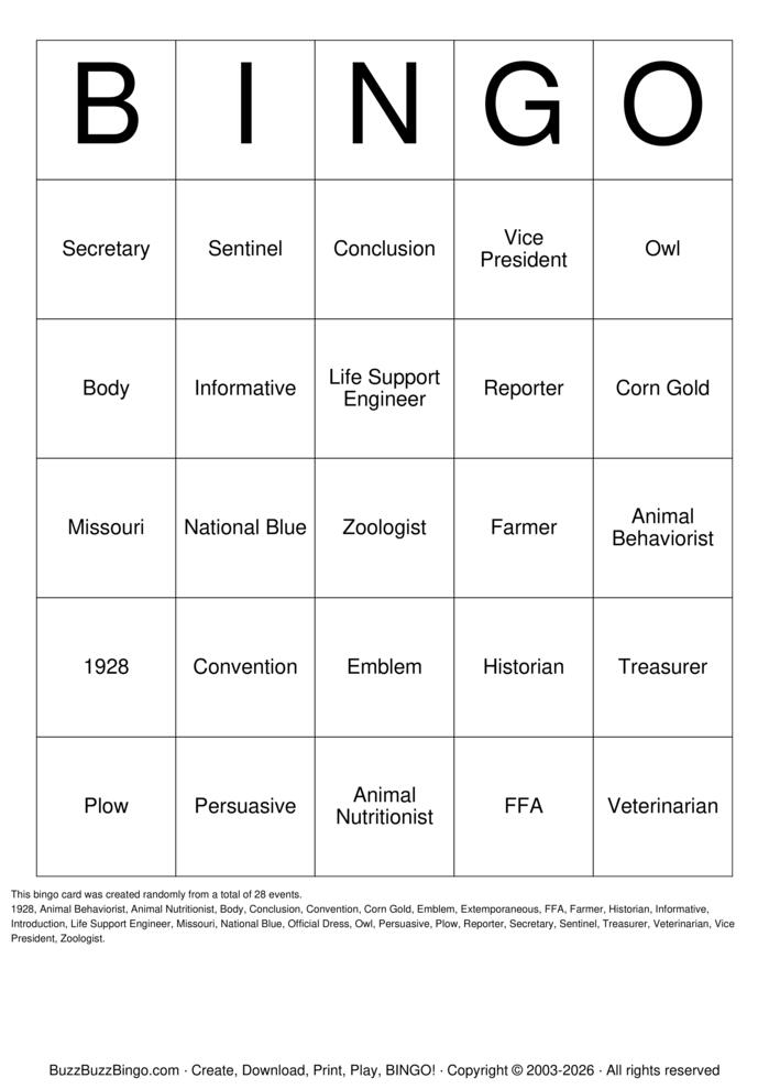 Download Free FFA Bingo Bingo Cards
