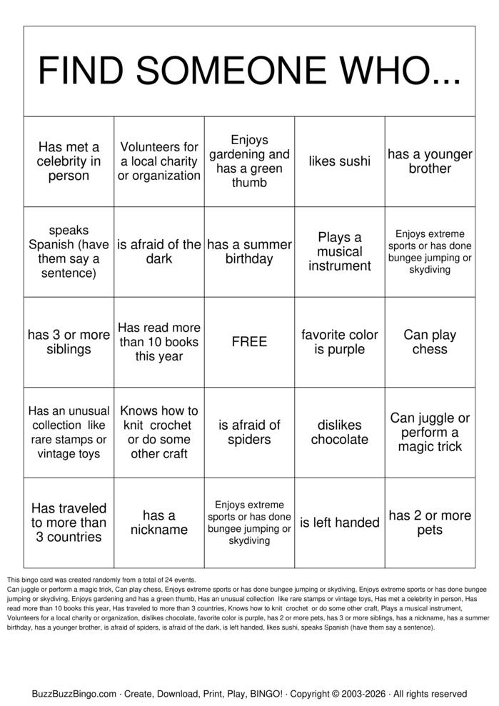 Download Free Find Someone Who... Bingo Cards Download Free Find Someone Who... Bingo Cards