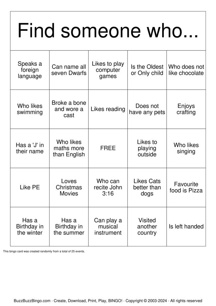 Download Free Friendship  Bingo Cards