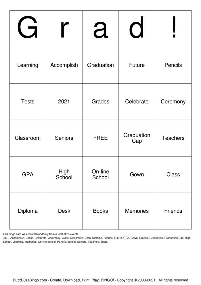 Download Free Graduation Bingo Cards Download Free Graduation Bingo Cards