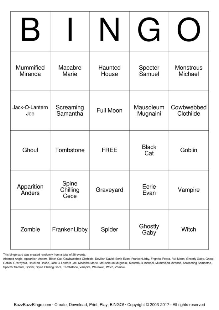 Download Free Halloween Bingo Cards Download Free Halloween Bingo Cards