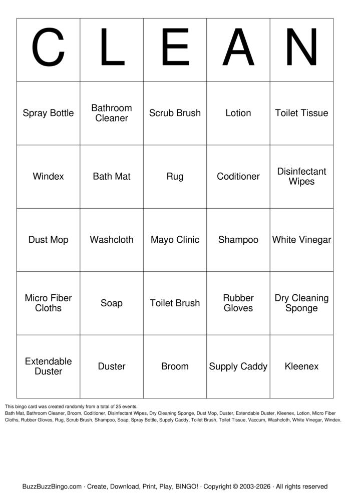 Download Free Housekeeping Bingo Cards Download Free Housekeeping Bingo Cards