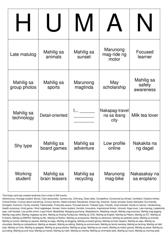 Download Free Human Bingo Bingo Cards