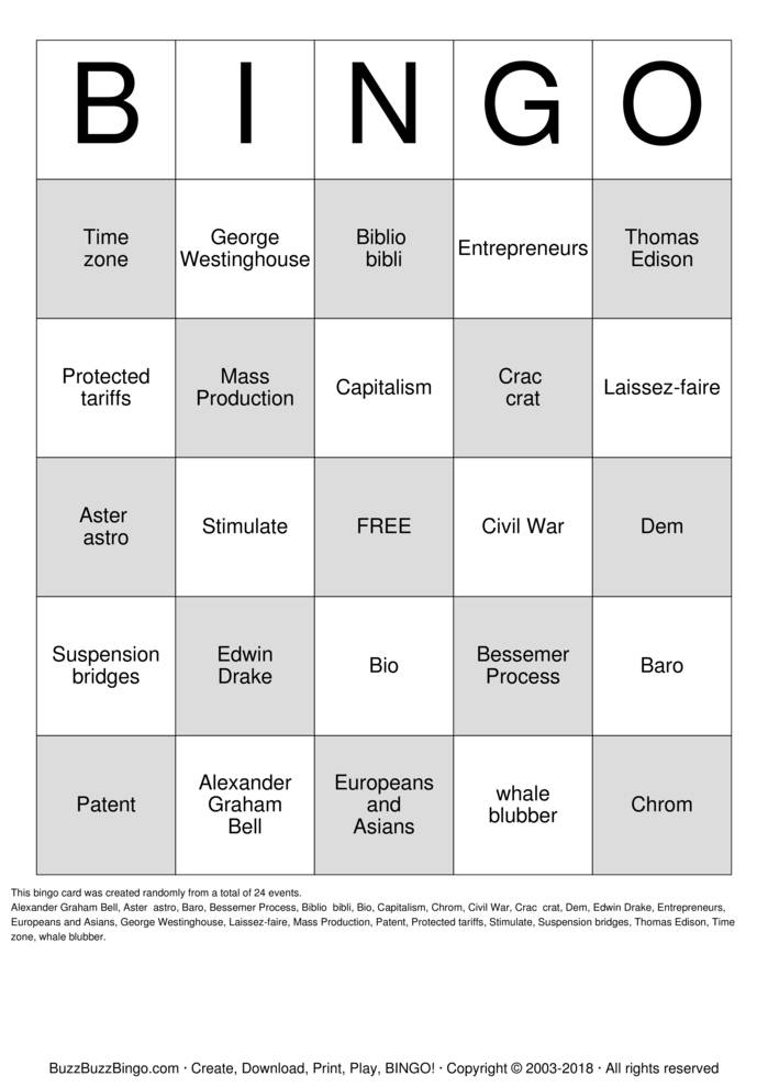 Download Free  Industrialization Bingo Cards