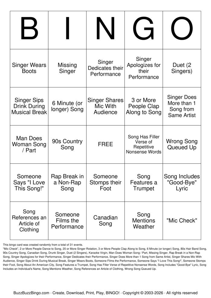Download Free KARAOKE Bingo Cards