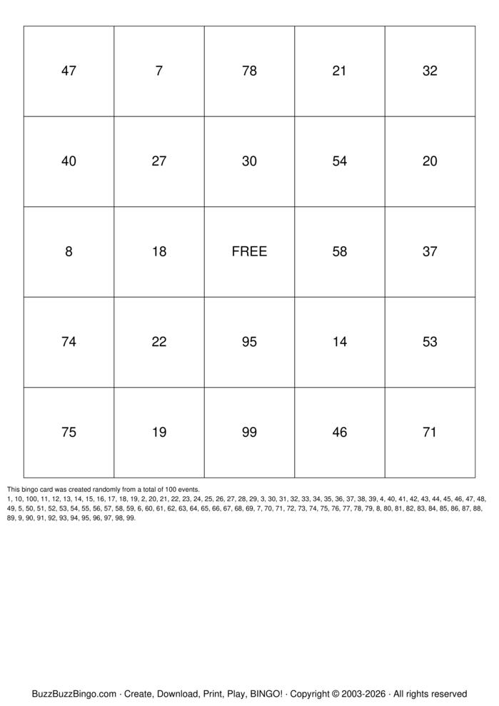 Download Free Numbers 1-100 Bingo Cards