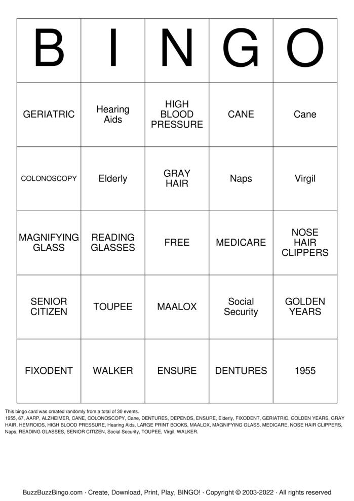 Download Free OVER THE HILL Bingo Cards Download Free OVER THE HILL Bingo Cards