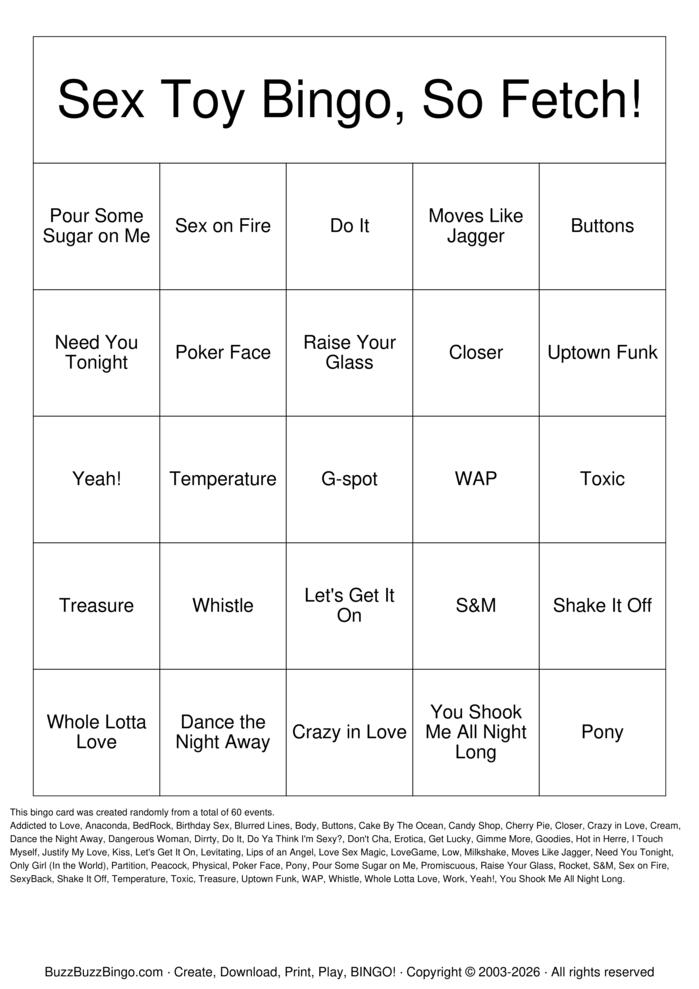 Download Free Sex Toy Bingo Cards