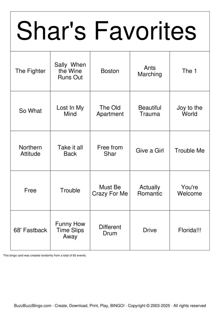 Download Free Shar's Favorite Bingo Cards Download Free Shar's Favorite Bingo Cards