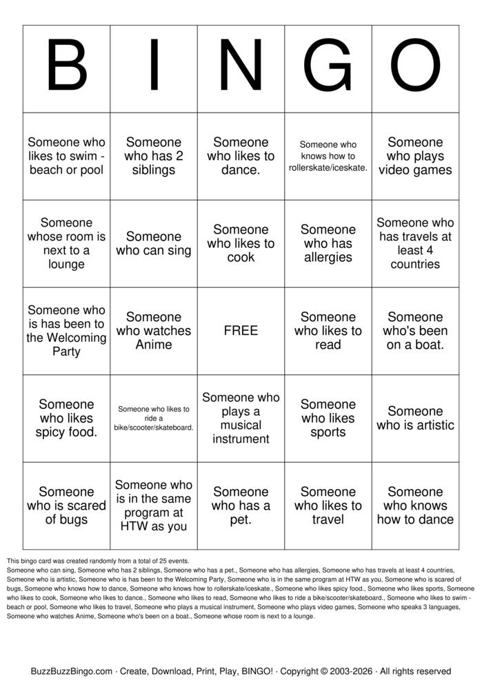Download Free Speed Friending Bingo Cards