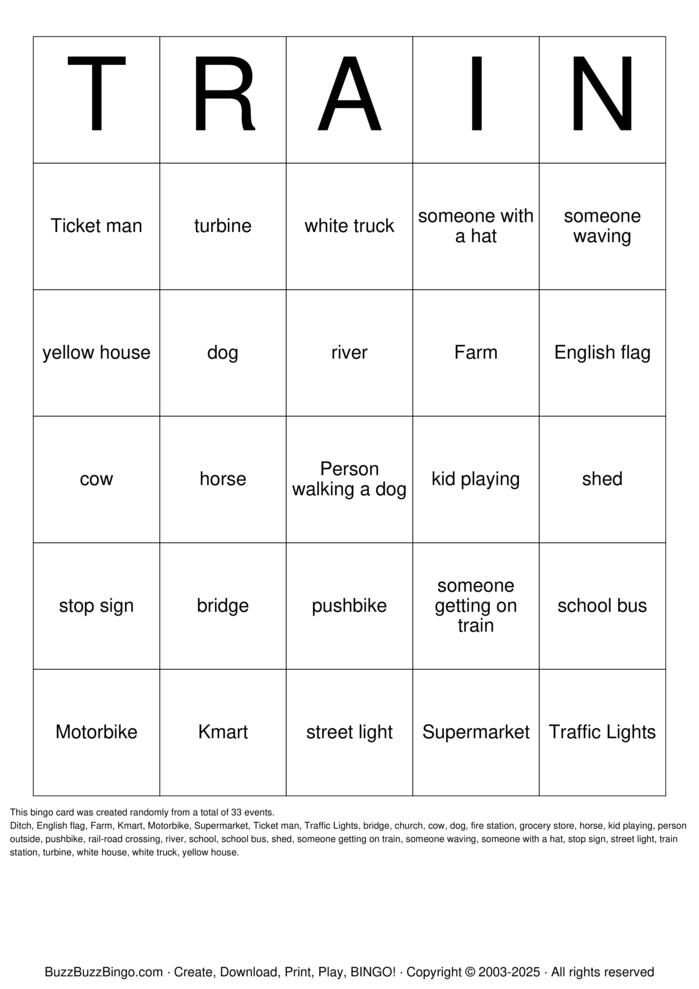 TRAIN Bingo Cards to Download, Print and Customize!