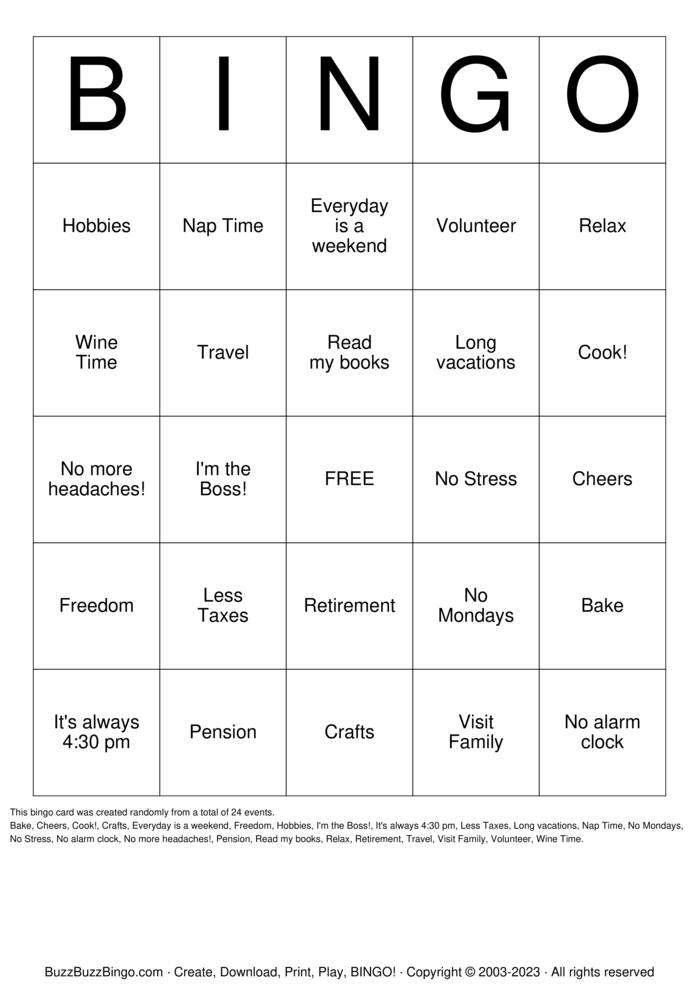 Download Free Brian's Retirement Bingo Cards Download Free Brian's Retirement Bingo Cards