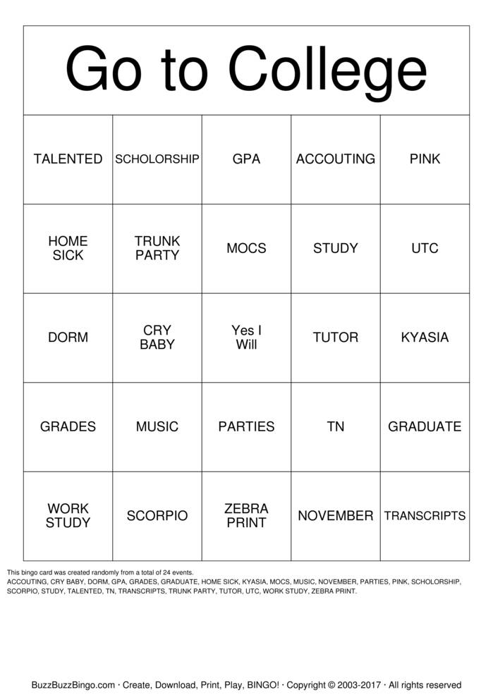 Download Free College Bingo Cards