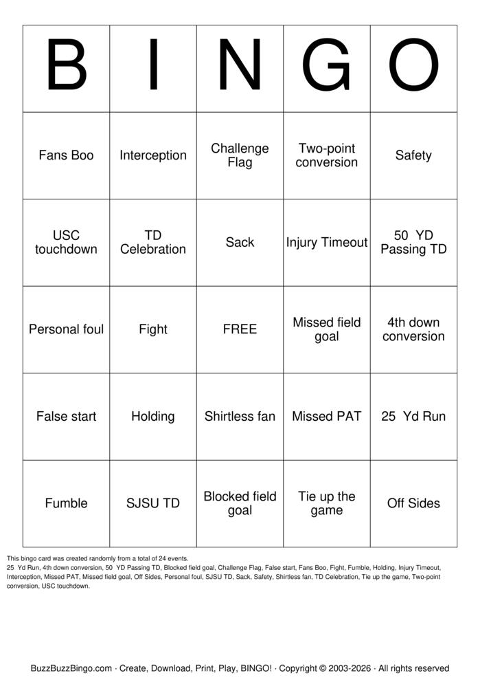 Download Free College Football Bingo Cards Download Free College Football Bingo Cards
