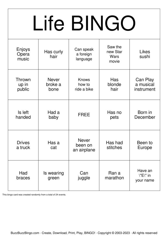 Download Free Custom Bingo Cards Download Free Custom Bingo Cards