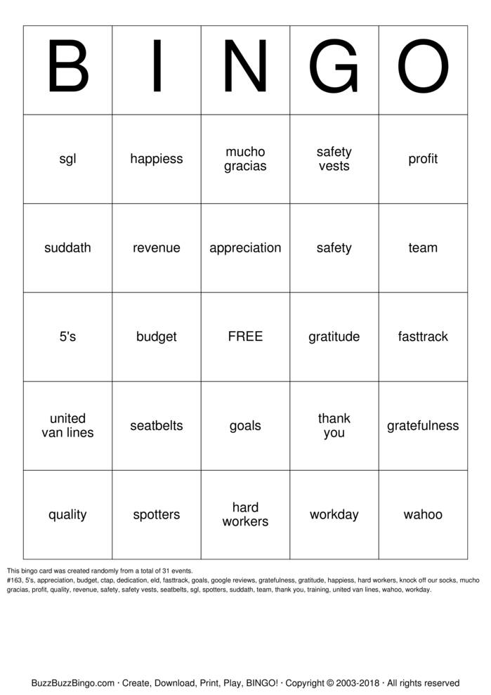 Download Free Custom Bingo Cards