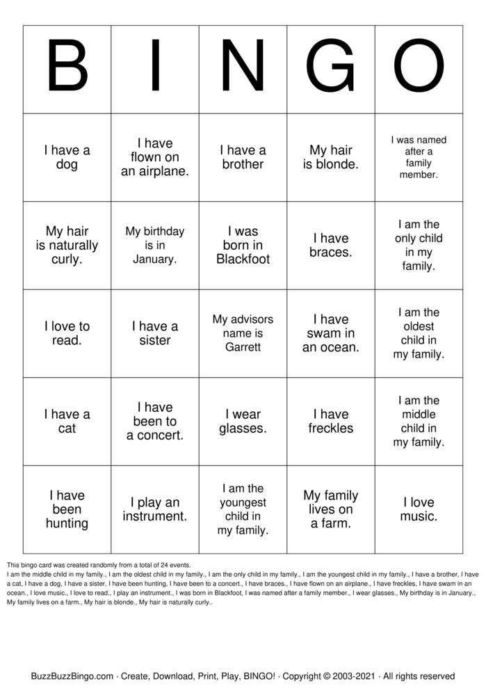 Getting to know you Bingo Bingo Cards to Download, Print and Customize!