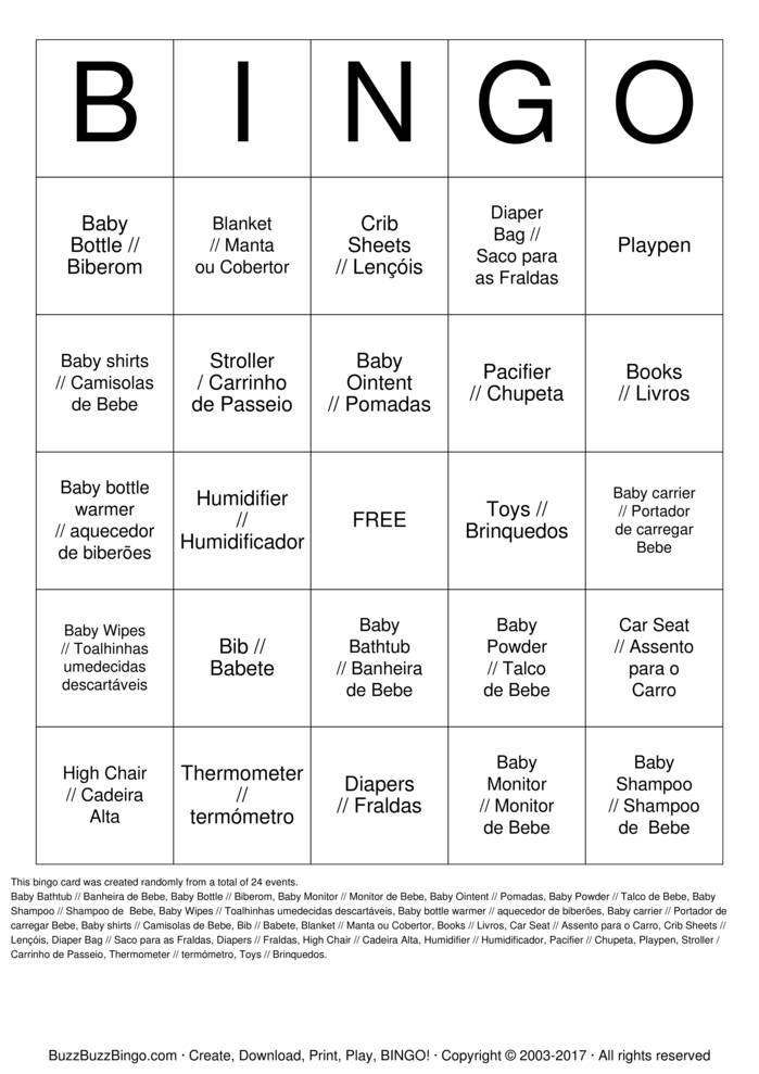 Download Free HELENA - BABY SHOWER  Bingo Cards