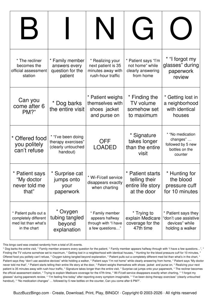 Download Free Home Health Bingo Cards