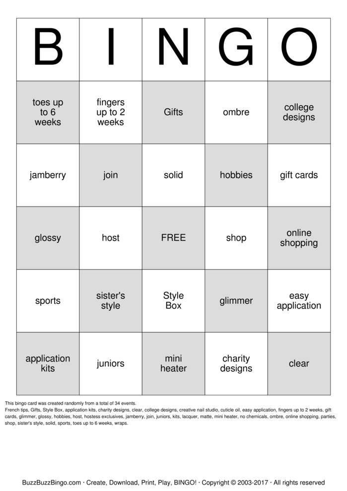 Jamberry Bingo Cards to Download, Print and Customize!